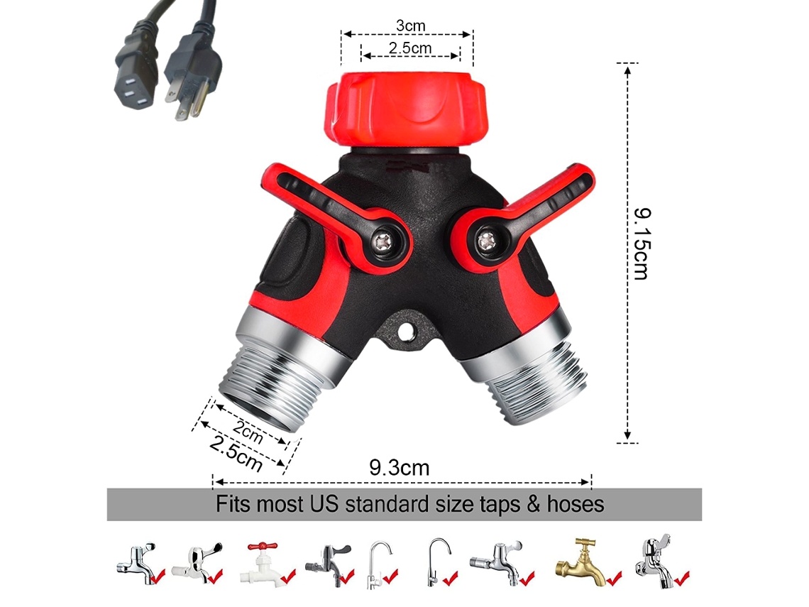 ELKUAIE Conector De Mangueira Em Y De 2 Vias Corpo De Metal Divisor De