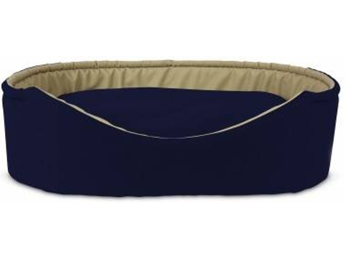 Cama Oval Para Cão Ou Gato GAUTY Em Tecido Sarja Bege e Azul escuro