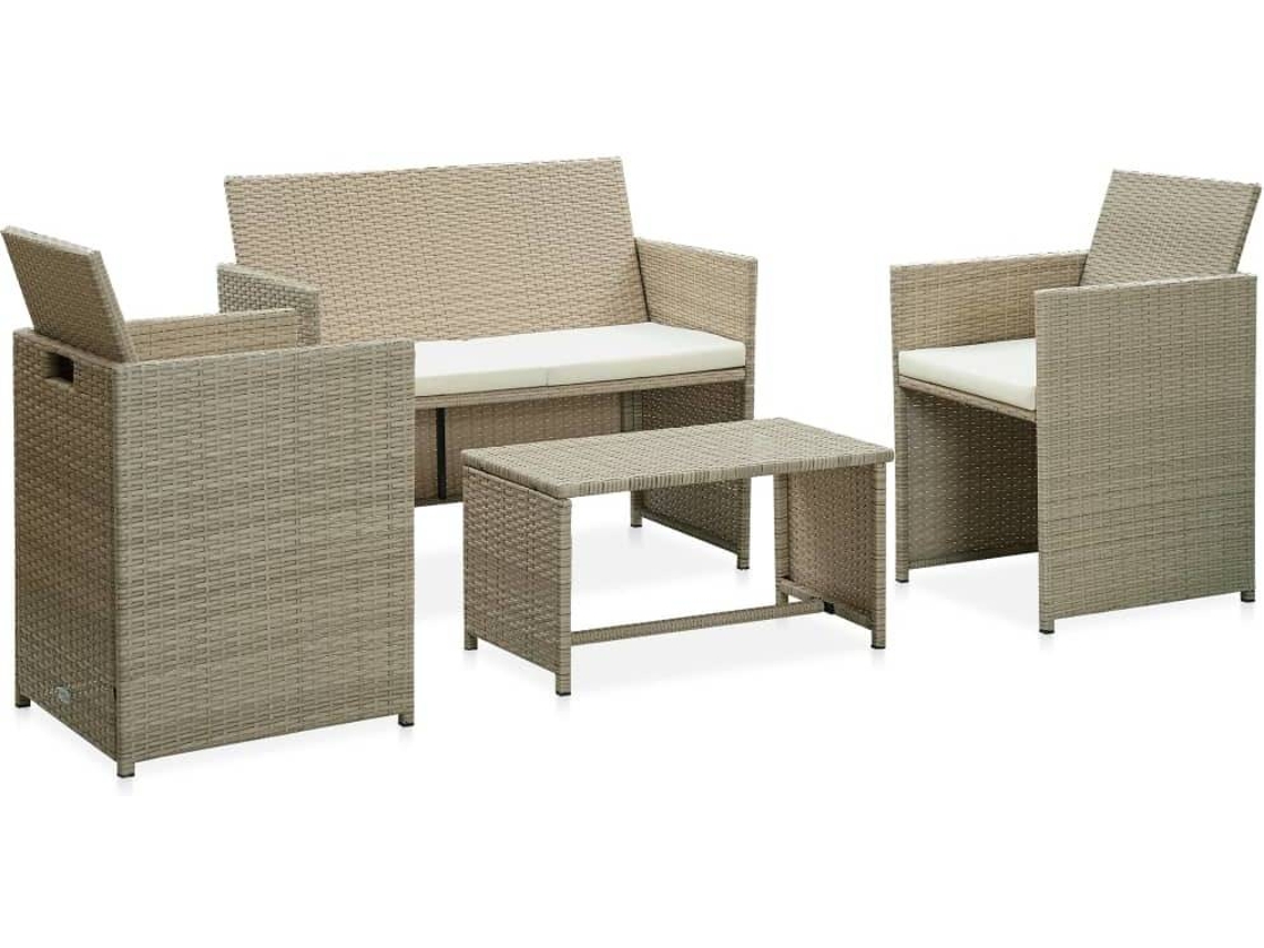 vidaXL 4 pcs conjunto lounge de jardim c almofadões vime PE bege