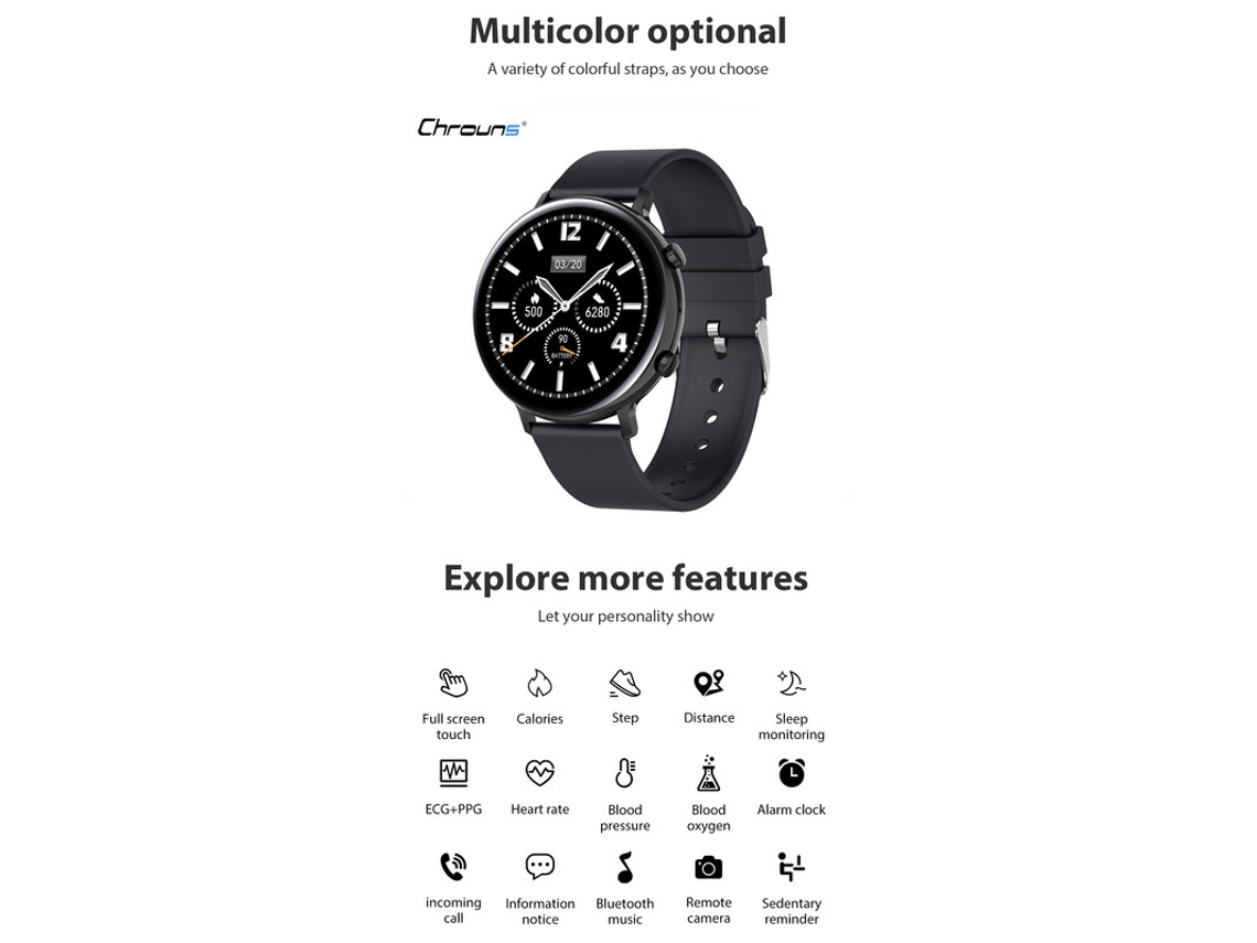 Smartwatch CHRONUS Chamada Inteligente Detecção de Frequência Cardíaca