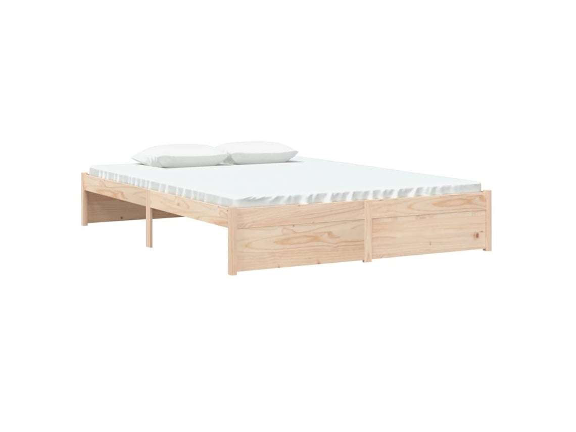 vidaXL Estrutura de cama casal 135x190 cm madeira maciça Worten pt