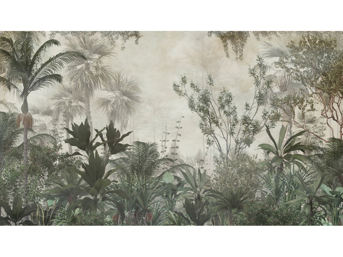 Fotomural Doboxa Tropical Trees And Leaves Wallpaper Design In Foggy