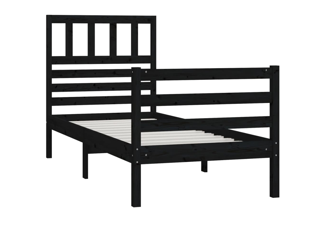 vidaXL Estrutura cama de solteiro 90x200 cm madeira maciça preto