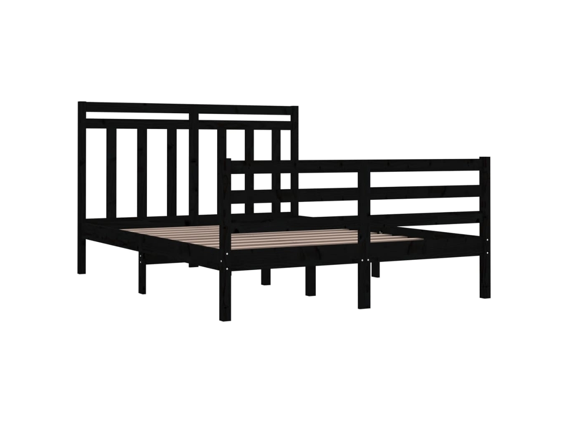 vidaXL Estrutura de cama dupla 135x190 cm madeira maciça preto Worten pt