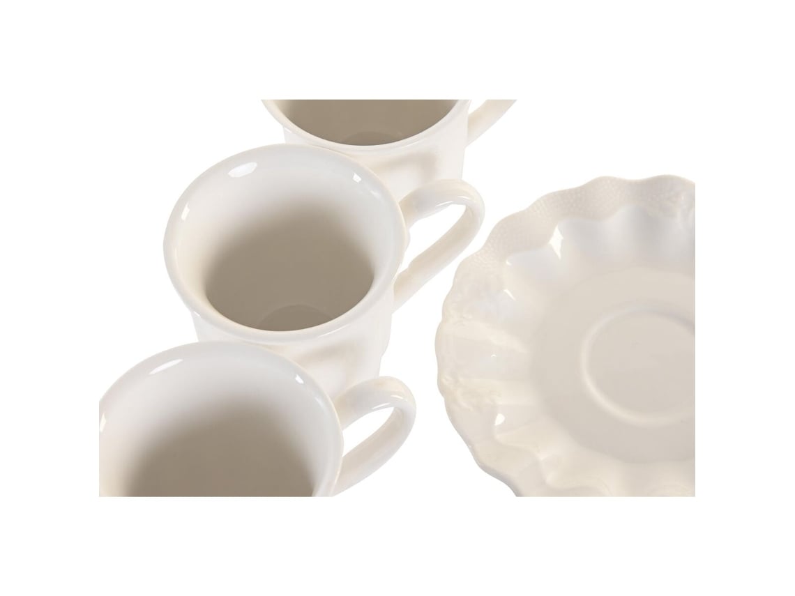 Conjunto De Chávenas De Café Dkd Home Decor Natural Porcelana Branco