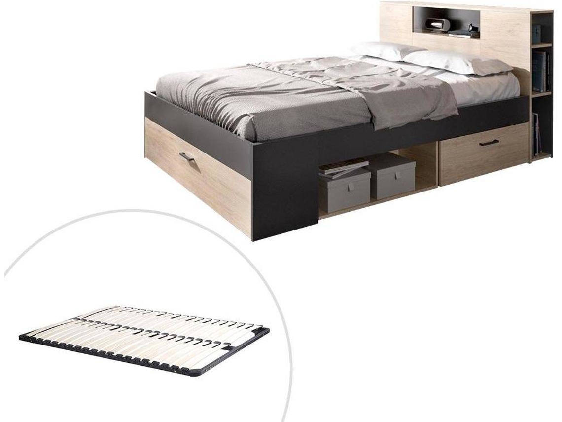 Cama Clássica Leandre VENTE UNIQUE Cinza Antracite e Natural Claro