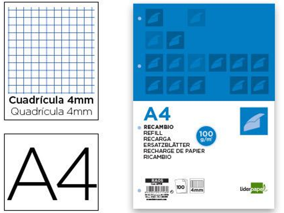 Recarga Liderpapel Din A4 100 Folhas 100 G M2 Quadricula 4Mm Margem