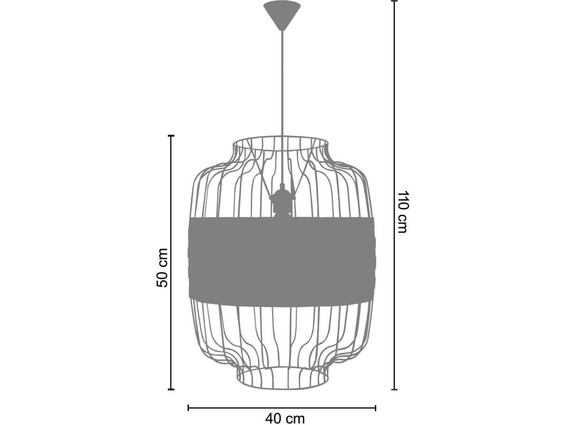 Candeeiro de Suspensão TOSEL Tressé Rangoon Preto e Madeira 40 x 90 cm