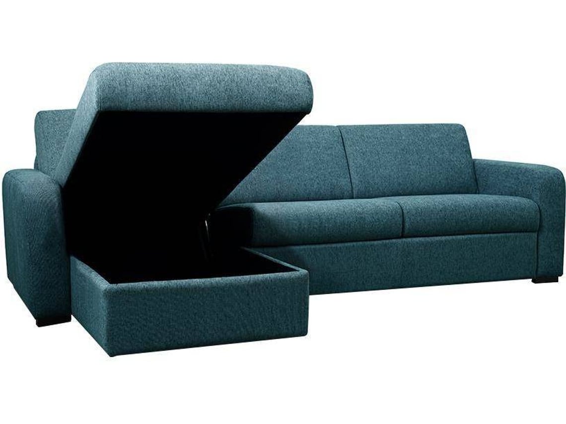 Sofá Cama de Canto VENTE UNIQUE Bevis Azul 278x170x88 cm Worten pt