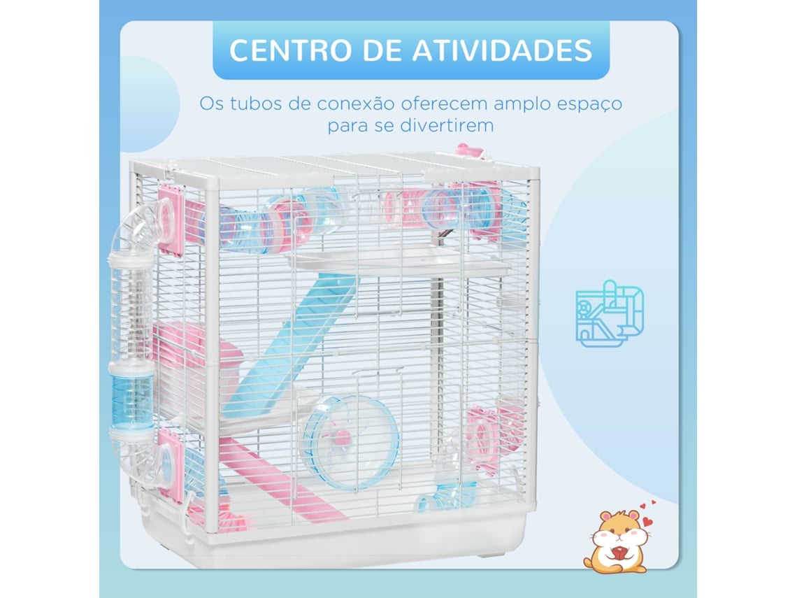 Gaiola para Hamster PS Plástico Aço e PP Branco Azul e Rosa 47x29