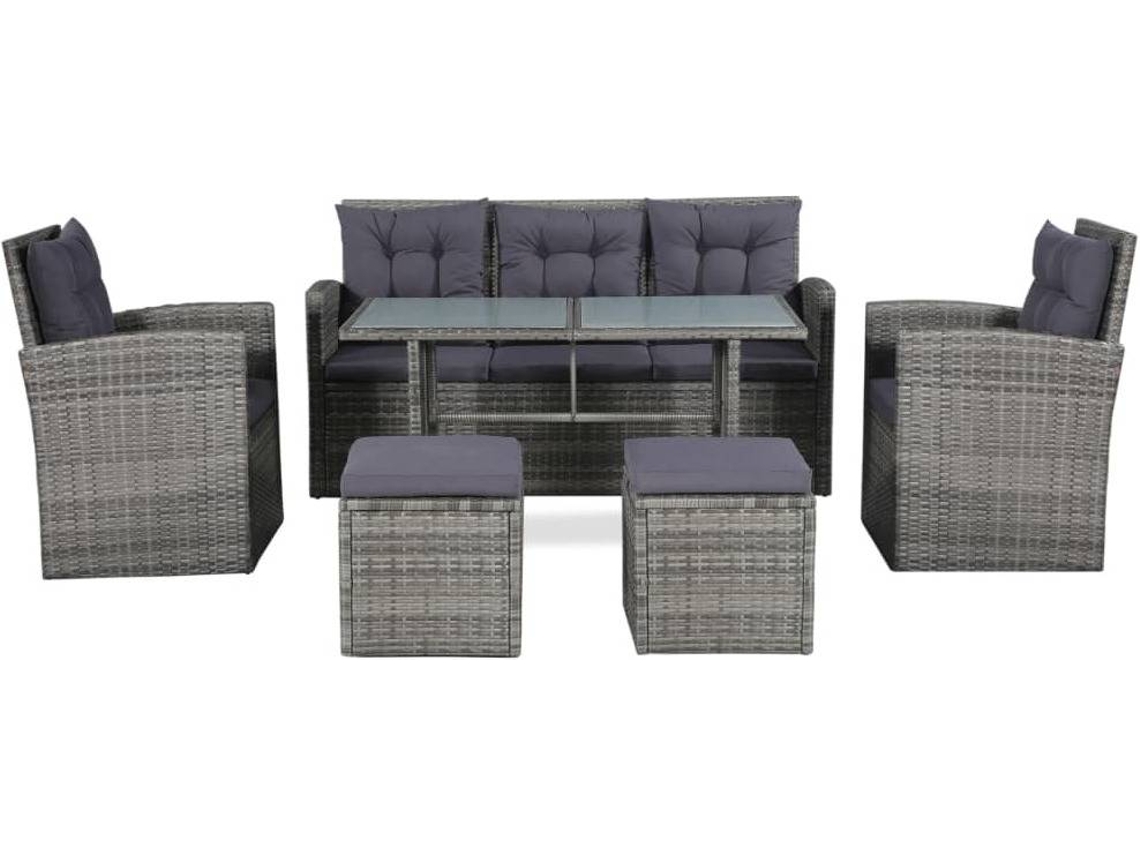 vidaXL 6 pcs conjunto lounge de jardim c almofadões vime PE cinzento