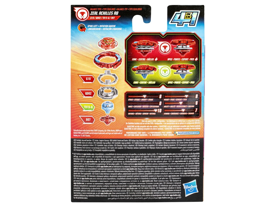 Pião BEYBLADE Burst Quadstrike Zeal Achilles A8 Kit Inicial Idade