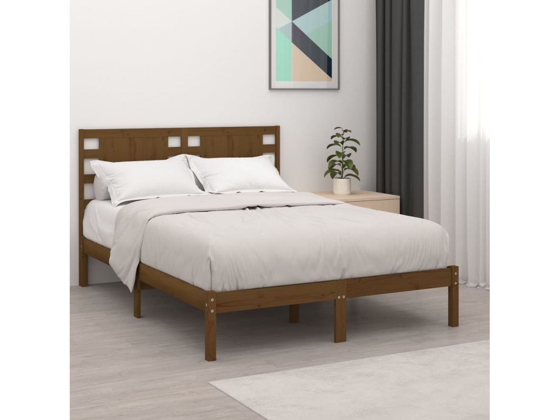 vidaXL Estrutura cama dupla 135x190 cm madeira maciça castanho mel