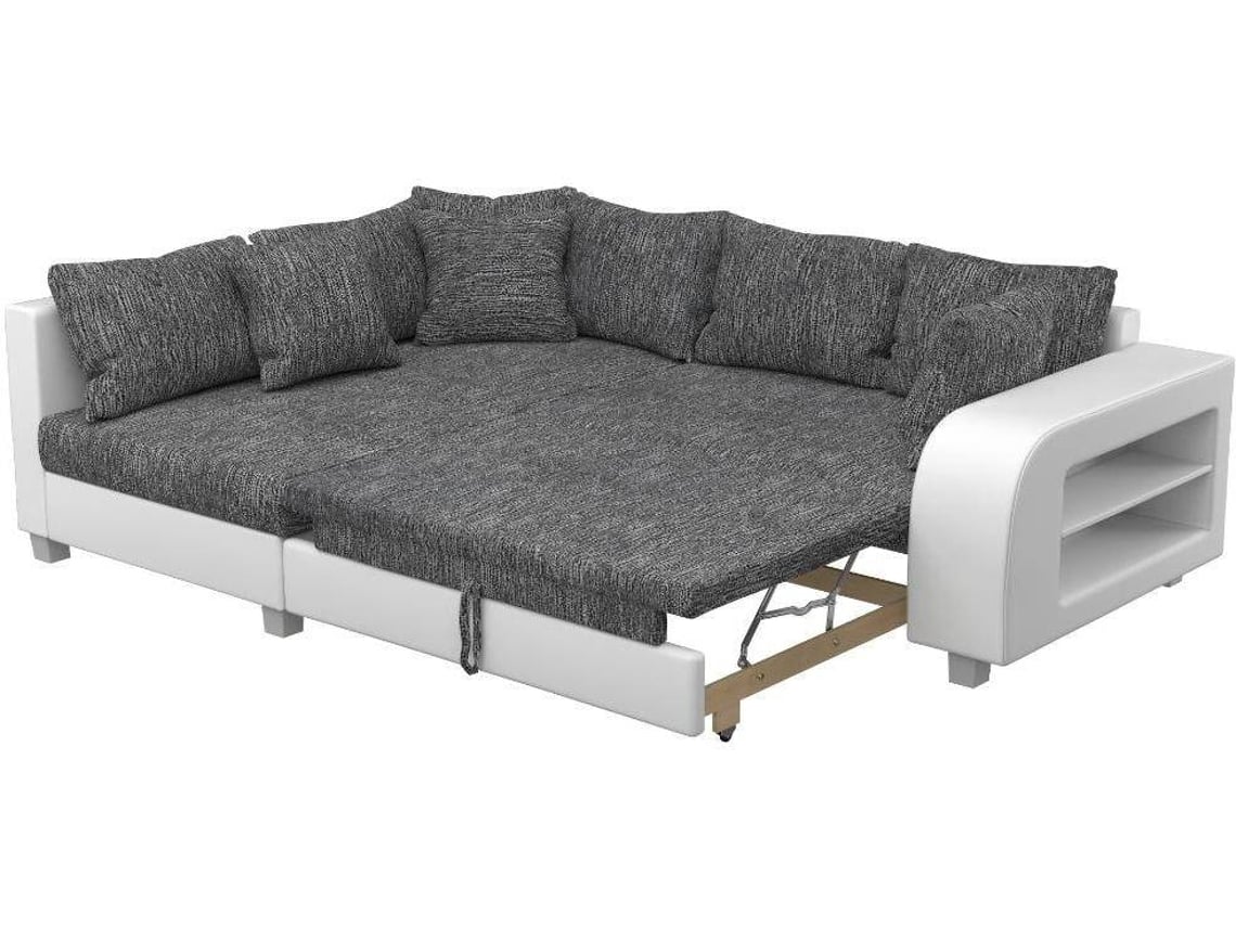 Sof Cama Kuopio Vente Unique Cinzento E Branco Pele Sint Tica