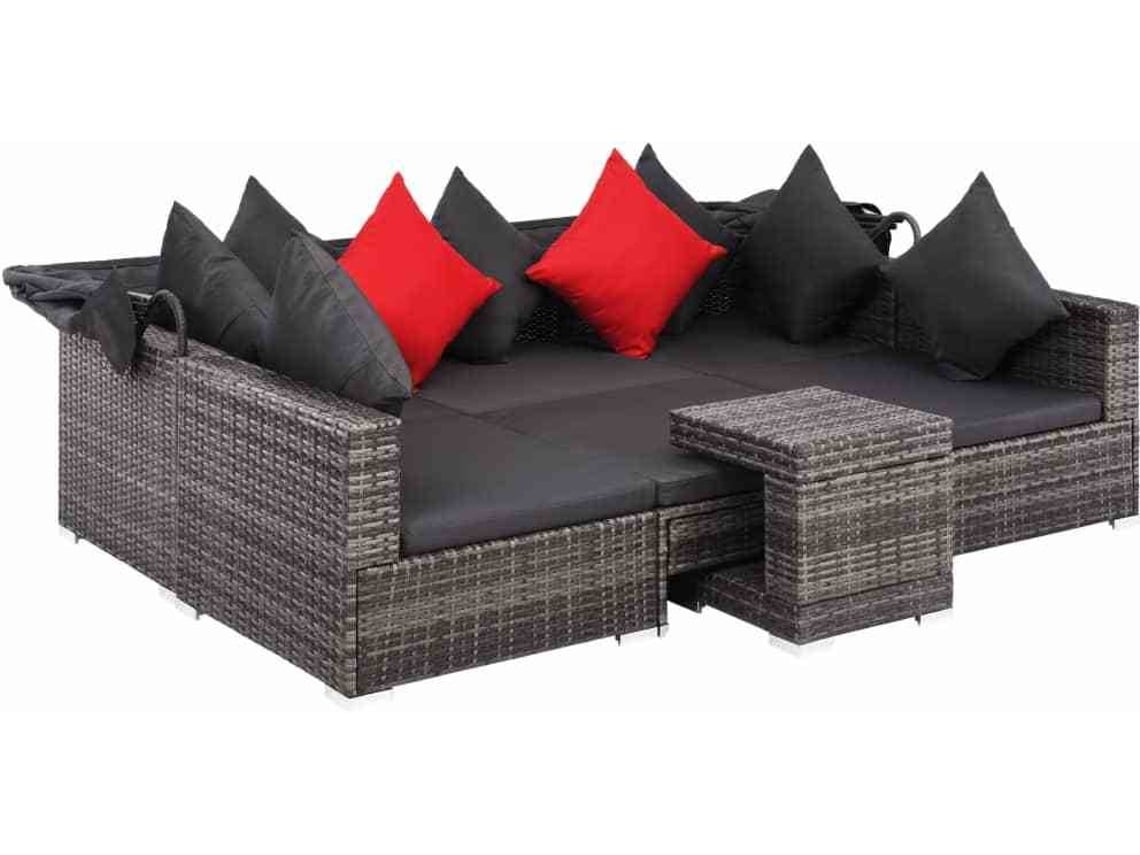 vidaXL 7 pcs conjunto lounge de jardim c almofadões vime PE cinzento