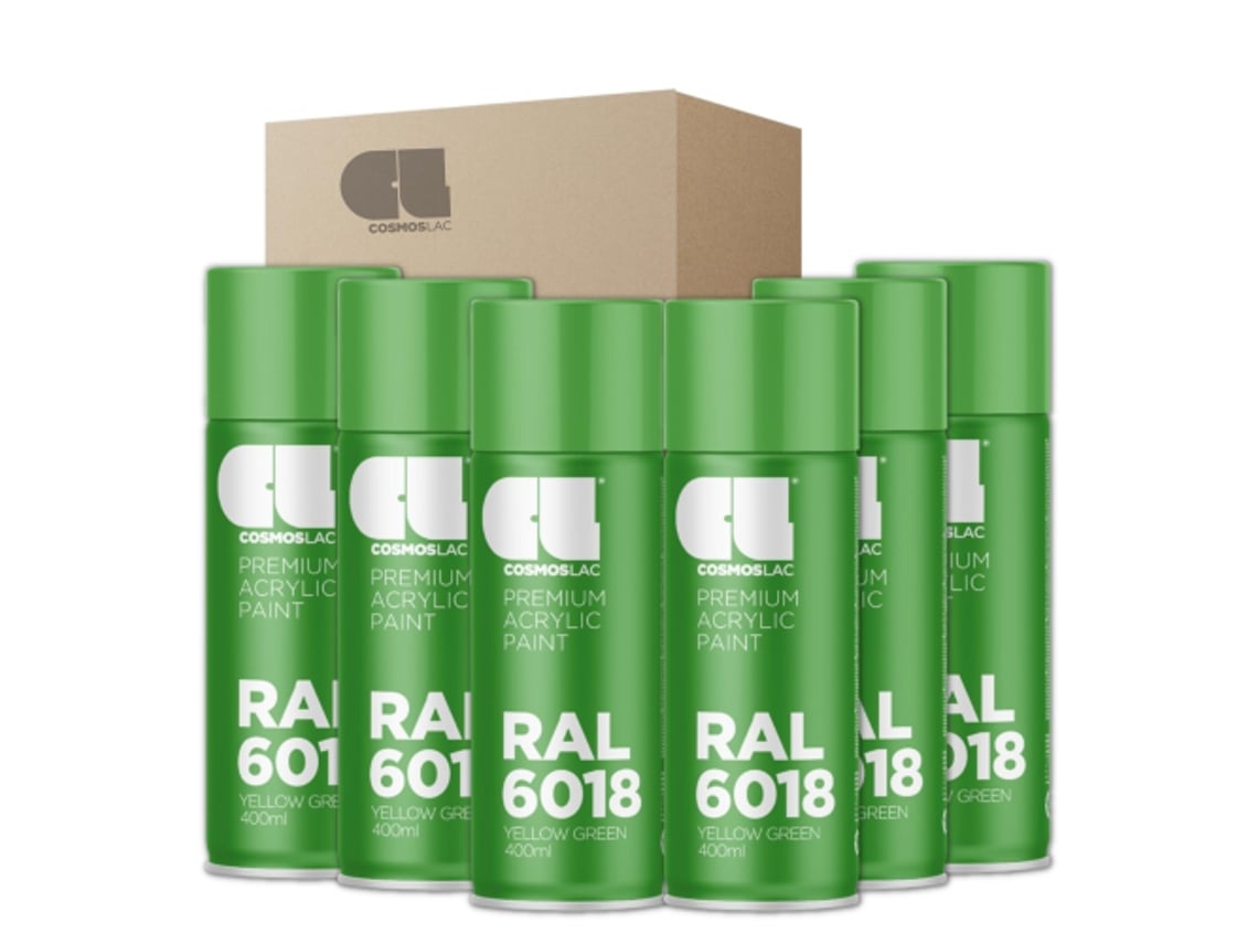 6 X Spray Acrílico Premium Brilhante Ral Cosmos Lac 400 Ml Ral 6018