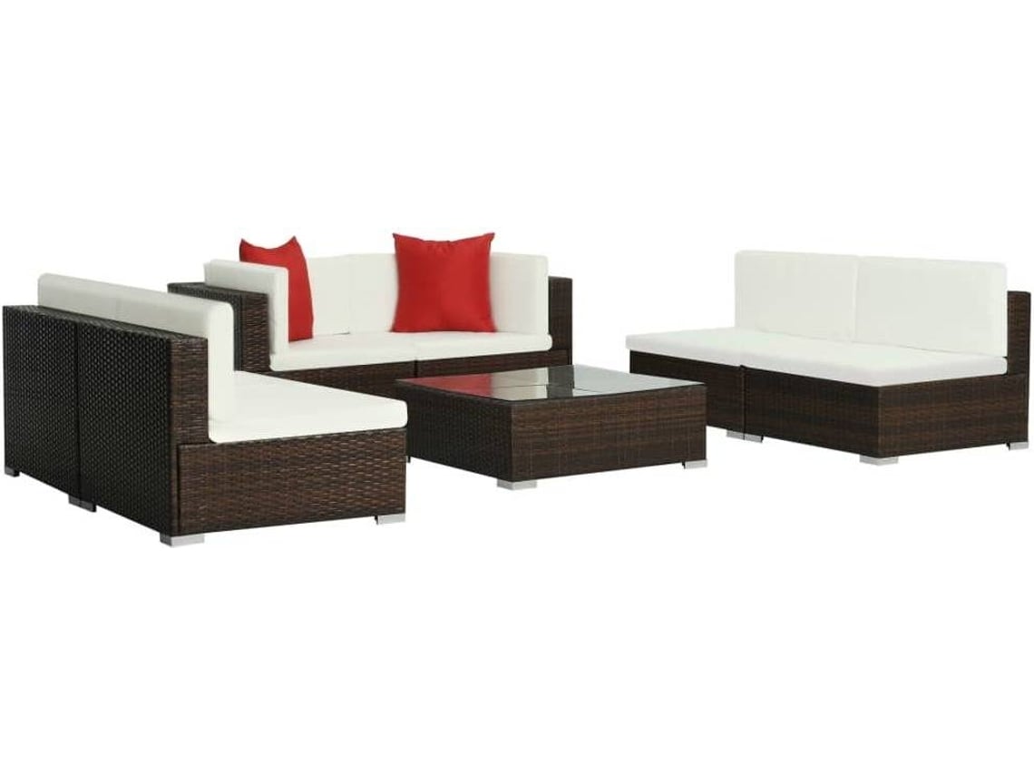 Vidaxl Pcs Conjunto Lounge Jardim C Almofad Es Vime Pe Castanho