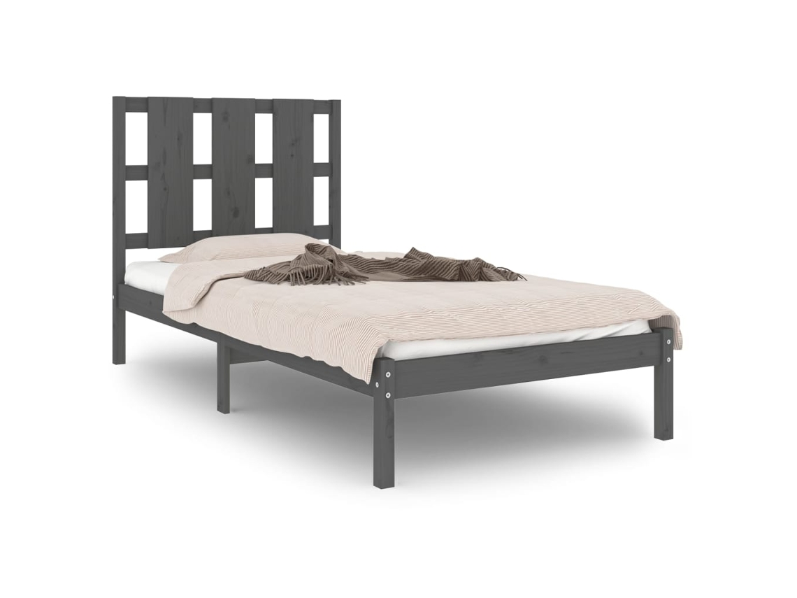 vidaXL Estrutura de cama solteiro 90x190 cm madeira maciça cinza