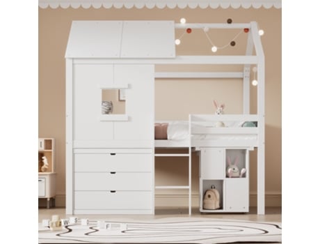 Cama com Arrumação e Gavetas Mezzanine Retrátil UYTIE HOME Branco