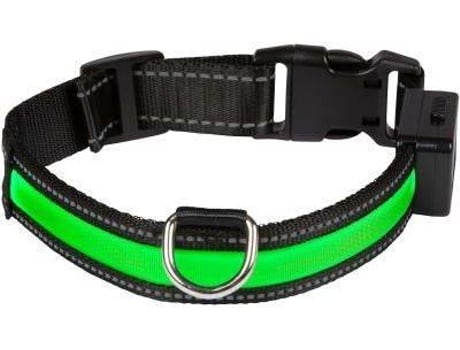 Coleira para Cães  com Luz e Recarregável (Verde - 32-50cm - Nylon - M - Porte Médio)