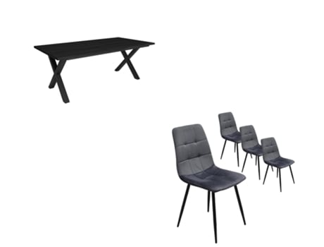 Conjunto Móveis Mesa de Sala de Jantar 200 Preto Estilo Industrial Mesa Jantar Conjunto de 4 Cadeiras de Jantar Cadeira Estofada DUERMETE ONLINE