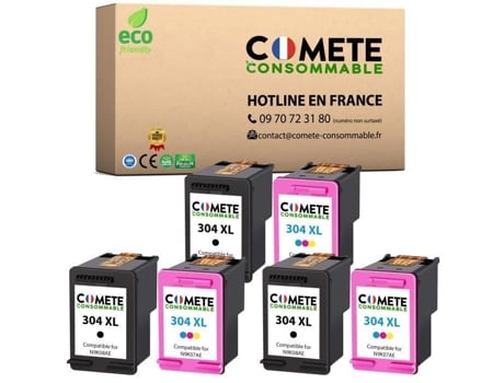 304Xl Pacote de 6 Cartuchos de Tinta Compatíveis com Cores Pretas Hp 304 Xl para Cartucho Hp 304 COMETE CONSOMMABLE