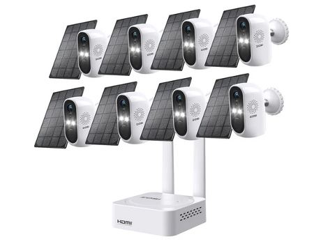 Sistema Videovigilância ZOSI Wifi Solar com 8 Câmaras Hd Bateria Recarregável e Painéis Solares