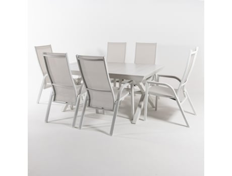 Conjunto de Mesas e Cadeiras para Varanda Extremo Conforto Alumínio e Têxtil Branco Mesa: 170X100X75 Cadeira: 110X57X70 EDENJARDIN