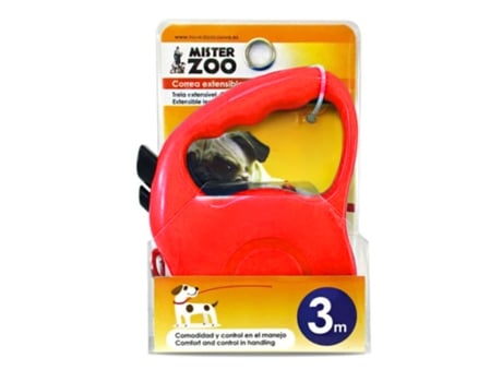 Trela para Cães MISTER ZOO Extensível Plana Vermelho (3 m)