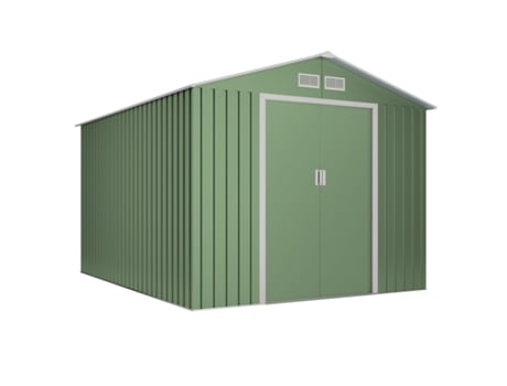 Abrigo de Metal WASABI Metálico Verde 8,08m² 258x313x202 cm 4 Grelhas Anti-Condensação Porta de Correr Dupla