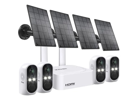 Kit Videovigilância ZOSI Wifi Solar com 4 Câmaras Hd Bateria Recarregável e Painéis Solares