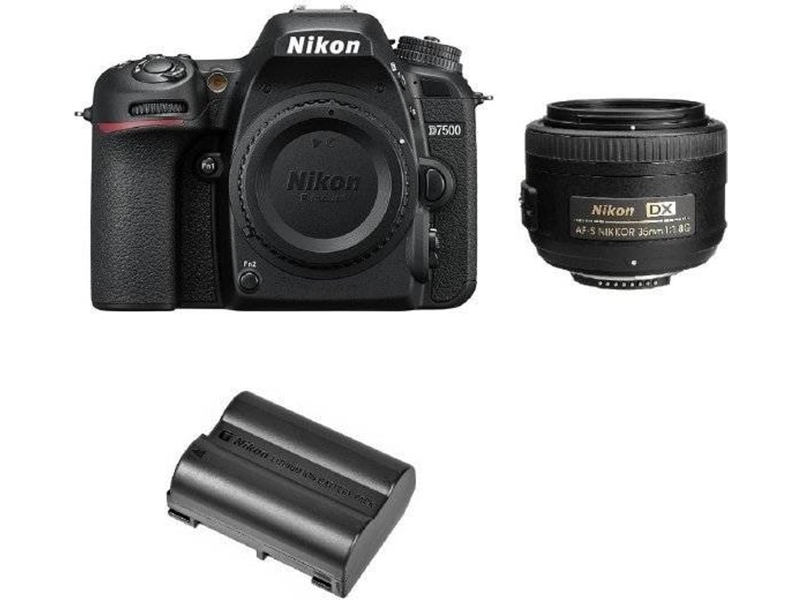 Kit Máquina Fotográfica Reflex NIKON D7500 AF S 35MM F1 8G DX Bateria EN EL15A Worten pt