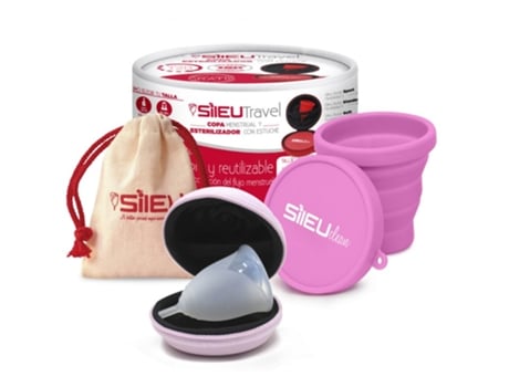 Copo Menstrual SILEU Travel Pack Rose Flexibilidade Soft (Tam: S - Transparente + Esterilizador Dobrável, Rosa + Estojo 10 cm, Rosa)