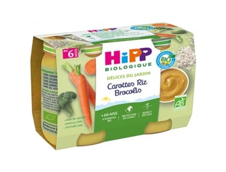 HIPP Garden Delights Zanahorias para Bebés Arroz Brócoli a Partir de 6 Meses Ecológico 2 Botes