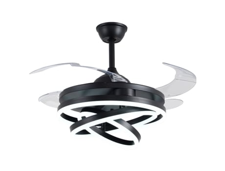 Ventoinha de Tecto Sfera Preta 4 Palas Retráteis 72W Led 300040006000K Alt.45Xd.108/50Cm FERRIMEX