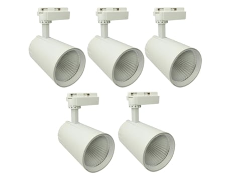 5X Spotlight Led Ceiling Rail 30W Branco Neutro 4200K 3000 Lumens 185V-265V Ac Monofásico Alumínio Branco JANDEI