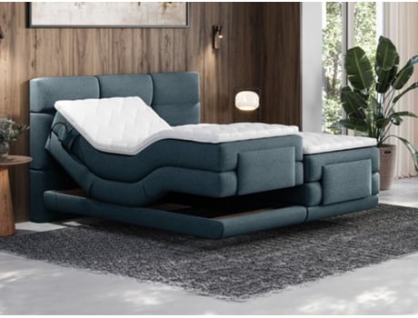 Cama continental LODI VENTE-UNIQUE Azul 2x90x200 cm - Com colchão - Com sommier