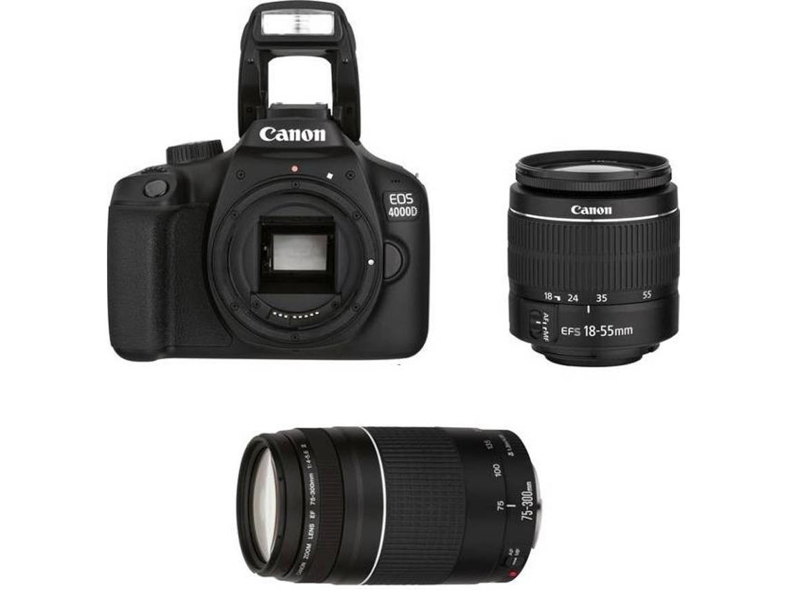 Kit Máquina Fotográfica Canon Eos 4000d Ef S 18 55 Mm F35 56 Iii Ef 75 300 Mm F4 56 Iii