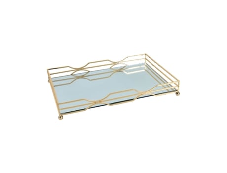 Tabuleiro Decorativo PRESUME DE CASA Vidro e Metal (Dourado - 45x6.5x30 cm)