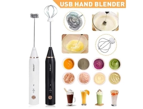 Liquidificador, varinha mágica recarregável USB 2 em 1, batedeira de 3 velocidades, batedor de leite, creme para cozinha - tipo preto SOKANY