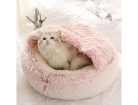 Cesta para Gatos Cama Macia para Cães e Gatos Cesta Quente Semifechada para Animais de Estimação Habitat para Dormir 80 Cm Rosa C RNGCPTO