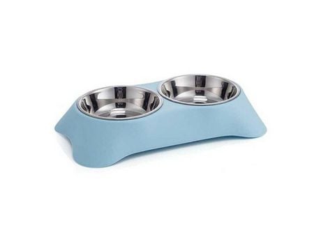 Alimentador Duplo Para Animais De Estimação Plástico E Aço Cão Gato Pet Food Azul MELIDACOSTA