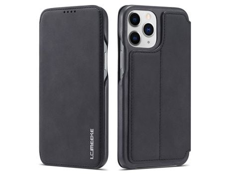 Capa PU LC.IMEEKE com suporte e porta-cartões, autoabsorvente, estilo vintage preto para iPhone 13 Pro Max 6.7