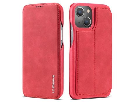 Capa PU LC.IMEEKE estilo retrô com suporte e porta-cartão vermelho para iPhone 13 6.1