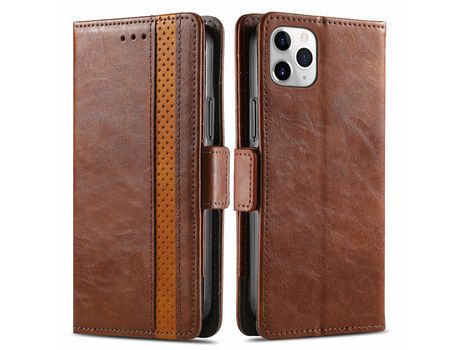 Capa PU CASENEO com apoio castanho escuro para iPhone 11 Pro Max 6.5