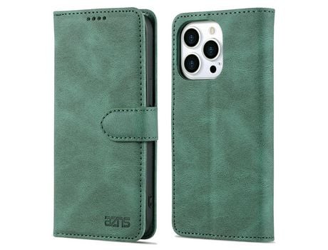 Capa PU + TPU AZNS com suporte, verde para iPhone 13 Pro 6.1