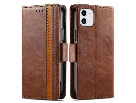 Capa PU CASENEO com apoio castanho escuro para iPhone 12 mini 5.4