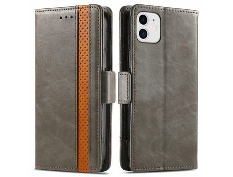 Capa PU CASENEO com apoio cinza para iPhone 12 mini 5.4