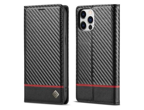 Capa PU + TPU LC.IMEEKE emenda de textura de fibra de carbono de listra vermelha horizontal para iPhone 13 Pro Max 6.7