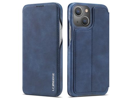 Capa PU LC.IMEEKE estilo retrô com suporte e porta-cartões azul para iPhone 13 6.1